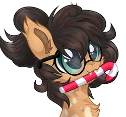 Size: 4300x4000 | Tagged: safe, artist:alfury, artist:lazuli0209, derpibooru import, oc, oc:nixie tube, unofficial characters only, bat pony, earth pony, hybrid, pony, candy, candy cane, chest fluff, cute, cute little fangs, dappled, fangs, female, food, glasses, half bat pony, image, ocbetes, png, simple background, solo, transparent background