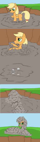 Size: 1376x4896 | Tagged: safe, artist:amateur-draw, derpibooru import, applejack, earth pony, pony, clay, comic, covered in mud, female, image, mare, mud, mud bath, muddy, png, quicksand, simple background, sinking, solo, wet and messy