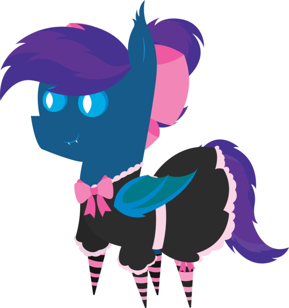 Size: 5699x6073 | Tagged: safe, artist:tikibat, derpibooru import, oc, oc:stardust, oc:stardust(cosmiceclipse), unofficial characters only, bat pony, pony, bat pony oc, bat wings, bow, clothes, crossdressing, derpibooru exclusive, dress, ear fluff, eyeshadow, fangs, femboy, image, maid, makeup, male, membranous wings, png, pointy ponies, ponytail, simple background, slit eyes, slit pupils, socks, solo, stallion, striped socks, transparent background, wings