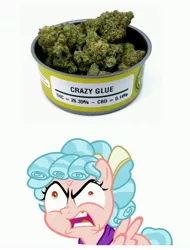 Size: 3106x4096 | Tagged: safe, derpibooru import, cozy glow, pegasus, pony, crazy glow, crazy glue, drugs, female, filly, image, insanity, jpeg, marijuana, pun