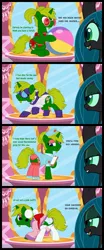 Size: 1600x3847 | Tagged: safe, artist:evilfrenzy, derpibooru import, queen chrysalis, oc, changeling, pony, unicorn, beach ball, carousel boutique, clothes, comic, crossdressing, eyes closed, female, image, jpeg, leaves, lidded eyes, male, mare, nurse, panties, show accurate, stallion, swimsuit, underwear