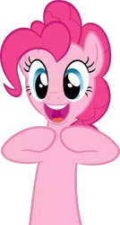 Size: 1795x3342 | Tagged: safe, artist:quasdar, derpibooru import, pinkie pie, earth pony, pony, female, hooves to the chest, image, mare, open mouth, png, simple background, solo, transparent background, vector