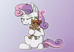 Size: 1800x1250 | Tagged: safe, artist:danger_above, derpibooru import, button mash, sweetie belle, unicorn, button eyes, buttonbetes, cute, diasweetes, eyes closed, female, heart, hug, image, male, plushie, png, shipping, simple background, sitting, straight, sweetiemash