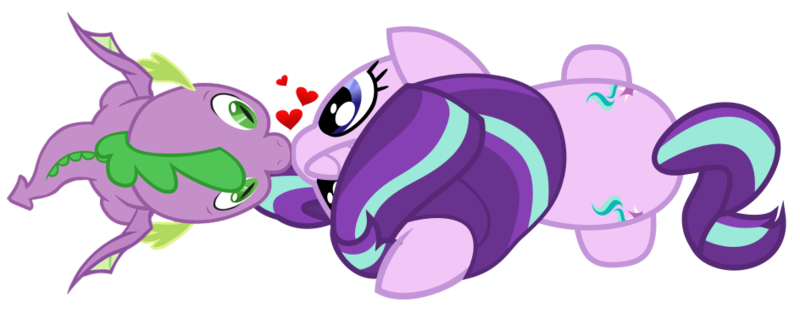 Size: 944x383 | Tagged: safe, artist:lincolnbrewsterfan, artist:titanium-pony, derpibooru import, spike, starlight glimmer, dragon, female, image, kissing, male, nocturnal vision's overhead ponies, png, romance, shipping, simple background, sparlight, straight, transparent background, winged spike