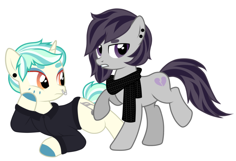 Size: 2926x2000 | Tagged: safe, artist:jennieoo, derpibooru import, oc, oc:heartbreaker, oc:metal octavia, earth pony, unicorn, couple, friends, image, png, show accurate, simple background, together, transparent background, vector