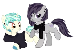 Size: 2926x2000 | Tagged: safe, artist:jennieoo, derpibooru import, oc, oc:heartbreaker, oc:metal octavia, earth pony, unicorn, couple, friends, image, png, show accurate, simple background, together, transparent background, vector