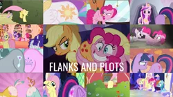 Size: 1990x1120 | Tagged: safe, derpibooru import, edit, edited screencap, editor:quoterific, screencap, applejack, diamond tiara, fluttershy, pinkie pie, princess cadance, princess celestia, queen chrysalis, rainbow dash, rarity, silver spoon, snails, snips, sugar belle, twilight sparkle, twilight sparkle (alicorn), alicorn, pony, unicorn, a canterlot wedding, filli vanilli, party pooped, ponyville confidential, shadow play, the cutie map, the hooffields and mccolts, the return of harmony, twilight time, what about discord?, bump bump sugar lump rump, butt, butt to butt, butt touch, butthug, cutie map, flutterguy, golden oaks library, hairity, hug, image, library, mane six, pinkie hugging applejack's butt, plot, png, spitty pie, sunshine sunshine, twilight flopple, unicorn twilight