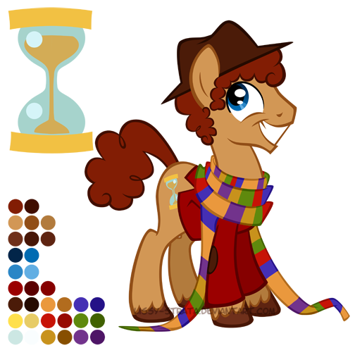 Size: 504x504 | Tagged: safe, artist:lissystrata, derpibooru import, doctor whooves, time turner, ponified, earth pony, pony, crossover, doctor who, fourth doctor, fourth doctor's scarf, hourglass, image, male, png, reference sheet, simple background, solo, stallion, the doctor, tom baker's scarf, transparent background, unshorn fetlocks