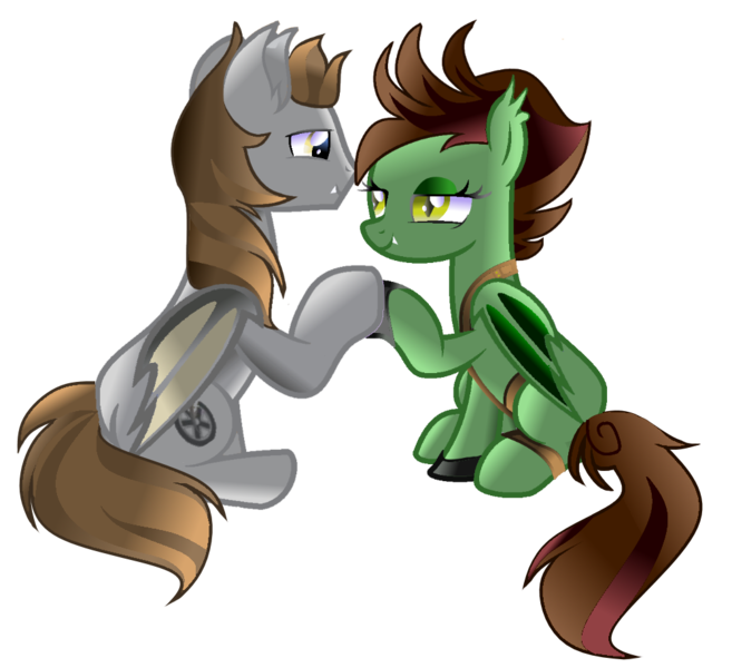 Size: 1002x915 | Tagged: safe, artist:flakyporcupine1989, derpibooru import, oc, oc:devin, oc:dive siren, unofficial characters only, bat pony, pony, couple, cute, daaaaaaaaaaaw, diren, female, holding hooves, image, looking at each other, love, male, mare, pair, png, shipping, simple background, smiling, stallion, straight, transparent background, vector, white background