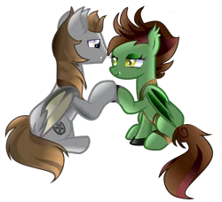 Size: 1002x915 | Tagged: safe, artist:flakyporcupine1989, derpibooru import, oc, oc:devin, oc:dive siren, unofficial characters only, bat pony, pony, couple, cute, daaaaaaaaaaaw, diren, female, holding hooves, image, looking at each other, love, male, mare, pair, png, shipping, simple background, smiling, stallion, straight, transparent background, vector, white background