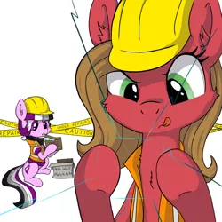 Size: 800x800 | Tagged: safe, artist:zoarvek, derpibooru import, oc, oc:ace, oc:pun, earth pony, pony, ask pun, ask, female, fourth wall, hard hat, image, jpeg, mare