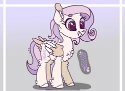Size: 2284x1668 | Tagged: safe, artist:caramelbolt24, derpibooru import, oc, unofficial characters only, pegasus, pony, abstract background, chest fluff, colored hooves, ear fluff, eyelashes, female, grin, hoof fluff, image, jpeg, magical lesbian spawn, mare, offspring, parent:fluttershy, parent:rarity, parents:flarity, pegasus oc, reference sheet, smiling, solo, two toned wings, wings