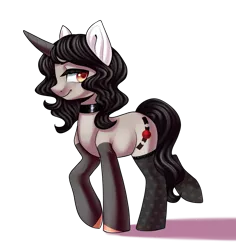 Size: 1684x1785 | Tagged: safe, artist:helemaranth, derpibooru import, oc, unofficial characters only, pony, unicorn, choker, clothes, colored hooves, horn, image, png, raised hoof, simple background, socks, solo, transparent background, unicorn oc