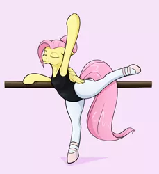 Size: 2200x2400 | Tagged: safe, artist:aquaticvibes, derpibooru import, fluttershy, pegasus, pony, semi-anthro, alternate hairstyle, ballet, ballet slippers, clothes, eyes closed, female, image, leggings, leotard, mare, png, smiling, solo