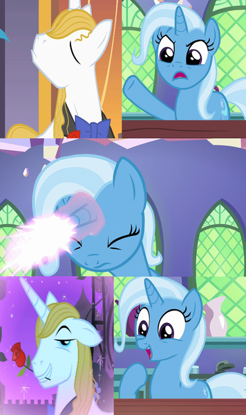 Size: 640x1080 | Tagged: safe, derpibooru import, edit, edited screencap, editor:jdueler11, screencap, prince blueblood, trixie, all bottled up, the best night ever, bluetrix, exploitable meme, female, image, magic, male, meme, png, shipping, straight, trixie fixing meme