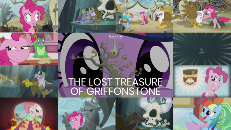 Size: 1990x1120 | Tagged: safe, derpibooru import, edit, edited screencap, editor:quoterific, screencap, arimaspi, gilda, gummy, king grover, pinkie pie, rainbow dash, twilight sparkle, alicorn, the lost treasure of griffonstone, abysmal abyss, derp, griffon scone, griffonstone, idol of boreas, image, manebow sparkle, png, skull, statue, twilight sparkle (alicorn)