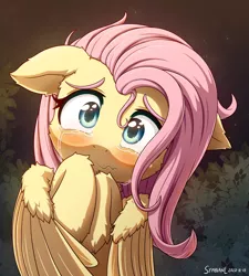 Size: 1800x2000 | Tagged: safe, artist:symbianl, derpibooru import, fluttershy, pegasus, pony, :c, blushing, bust, cheek fluff, crying, cute, ear fluff, female, floppy ears, fluffy, frown, full face view, hoof fluff, hooves to the chest, image, leg fluff, looking at you, mare, png, sad, sadorable, scared, shyabetes, solo, stray strand, teary eyes, wavy mouth, wing fluff, wings