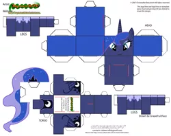 Size: 2979x2354 | Tagged: safe, artist:grapefruitface1, derpibooru import, part of a set, princess luna, alicorn, pony, arts and crafts, craft, cubeecraft, female, image, papercraft, png, printable, solo