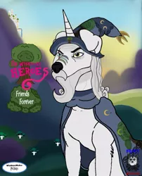 Size: 497x615 | Tagged: safe, artist:bronywishbone, derpibooru import, oc, oc:wizard eldor, dog, hybrid, pony, unicorn, crossover, fanart, horn, image, jpeg, wishbone heroes, wishbone heroes: friends forever, wizard