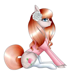 Size: 1067x1200 | Tagged: safe, artist:minelvi, derpibooru import, oc, unofficial characters only, earth pony, pony, clothes, earth pony oc, eyelashes, flower, flower in hair, image, png, rose, simple background, sitting, socks, transparent background