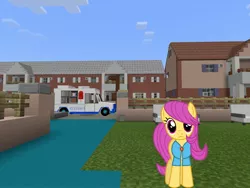 Size: 2048x1536 | Tagged: safe, artist:magister39, artist:topsangtheman, derpibooru import, pursey pink, earth pony, pony, house, ice cream truck, image, jpeg, looking at you, minecraft, park, solo