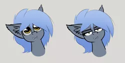 Size: 2480x1262 | Tagged: safe, artist:duop-qoub, derpibooru import, edit, oc, oc:panne, unofficial characters only, bat pony, pony, bedroom eyes, big ears, bust, cute, cute little fangs, ear fluff, fangs, female, gray background, image, looking at you, png, simple background, solo, upscaled, waifu2x