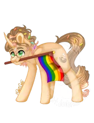 Size: 783x1020 | Tagged: safe, artist:silentwolf-oficial, derpibooru import, oc, unofficial characters only, pony, unicorn, gay pride flag, horn, image, mouth hold, png, pride, pride flag, signature, simple background, solo, transparent background, unicorn oc, watermark