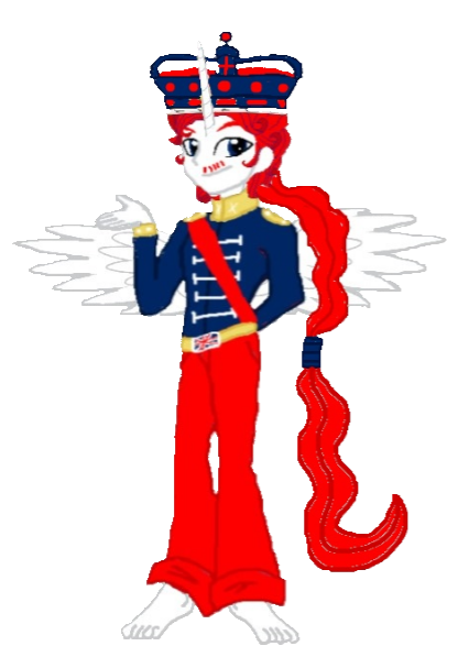 Size: 426x597 | Tagged: safe, artist:loomytyranny, derpibooru import, oc, alicorn, hybrid, equestria girls, 1000 hours in ms paint, barefoot, briston empire, britain, crown, feet, image, jewelry, monarchy, png, ponytail, regalia, tyrant, wings