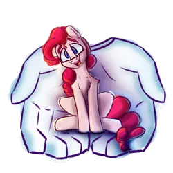 Size: 3000x3000 | Tagged: safe, artist:packy paca, derpibooru import, pinkie pie, pony, hand, image, in goliath's palm, looking at you, png, simple background, smiling, solo, transparent background