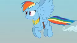 Size: 1280x720 | Tagged: safe, artist:agrol, derpibooru import, rainbow dash, pegasus, amulet, amulet of wings, artificial wings, augmented, bandage, bandaged wing, choose your wings, determined smile, flying, image, jewelry, jpeg, magic, magic wings, smiling, solo, wings