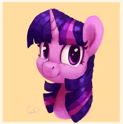 Size: 2676x2700 | Tagged: safe, artist:aemantaslim, derpibooru import, twilight sparkle, pony, bust, cute, female, high res, image, mare, png, portrait, simple background, solo, twiabetes, yellow background