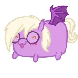 Size: 1080x1080 | Tagged: safe, artist:captshowtime, derpibooru import, oc, oc:pinkfull night, unofficial characters only, bat pony, pony, blushing, chibi, commission, cute, food, glasses, icon, image, png, ponysona, potato, simple background, solo, transparent background, ych result, your character here