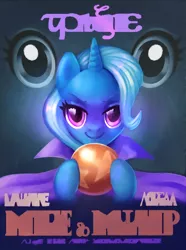 Size: 914x1226 | Tagged: safe, derpibooru import, edit, edited screencap, editor:xbi, screencap, trixie, pony, unicorn, no second prances, ball, cover art, cropped, eye, eyes, female, greek alphabet, image, magician, mare, png, solo, text, trixie's poster