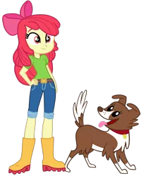 Size: 1942x2348 | Tagged: safe, artist:gmaplay, derpibooru import, apple bloom, winona, dog, equestria girls, equestria girls series, spoiler:eqg series (season 2), spoiler:eqg specials, apple bloom's bow, boots, bow, clothes, hair bow, image, png, shoes, simple background, transparent background