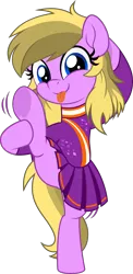Size: 2435x5000 | Tagged: safe, artist:jhayarr23, derpibooru import, part of a set, oc, oc:amber bright, unofficial characters only, earth pony, pony, semi-anthro, bipedal, cheerleader, clothes, commission, female, full body, holding leg, image, legs, looking at you, png, simple background, skirt, smiling, standing, standing on one leg, standing splits, tongue out, transparent background, vector, ych result