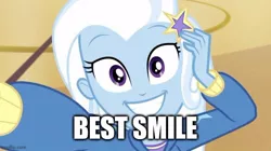 Size: 640x359 | Tagged: safe, derpibooru import, edit, edited screencap, screencap, trixie, do it for the ponygram!, equestria girls, equestria girls series, spoiler:eqg series (season 2), caption, image, image macro, jpeg, smiling, text