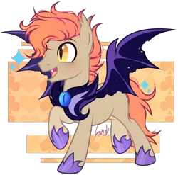 Size: 2392x2364 | Tagged: safe, artist:lazuli0209, derpibooru import, oc, unofficial characters only, bat pony, pony, bat pony oc, bat wings, commission, hoof shoes, image, male, night guard, open mouth, png, raised hoof, signature, simple background, solo, stallion, transparent background, wings, ych result