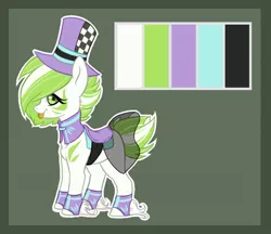 Size: 661x572 | Tagged: safe, derpibooru import, oc, unofficial characters only, earth pony, pony, :p, clothes, earth pony oc, gray background, hat, hoof fluff, image, jpeg, reference sheet, saddle, see-through, simple background, solo, tack, tongue out, top hat