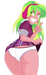 Size: 2160x3500 | Tagged: suggestive, artist:smoker, derpibooru import, lemon zest, equestria girls, ass, butt, clothes, crystal prep academy, crystal prep academy uniform, female, headphones, image, looking at you, looking back, looking back at you, panties, peace sign, plaid skirt, png, school uniform, skirt, skirt lift, solo, solo female, stupid sexy lemon zest, thighs, underwear, white underwear, zestybutt