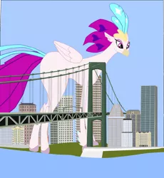 Size: 1280x1393 | Tagged: safe, artist:oceanrailroader, derpibooru import, queen novo, hippogriff, my little pony: the movie, bridge, city, female, giantess, image, macro, png, solo