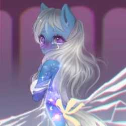 Size: 1280x1280 | Tagged: suggestive, artist:marinakirby, derpibooru import, night glider (g1), anthro, clothes, crying, female, image, jpeg, looking at you, looking back, looking back at you, see-through, solo, solo female