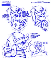 Size: 896x1024 | Tagged: safe, artist:jcosneverexisted, derpibooru import, king sombra, princess flurry heart, the beginning of the end, a better ending for sombra, angry, baby, book, crying, dialogue, female, good end, image, jpeg, male, parody, reading, season 9 doodles