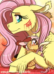 Size: 889x1200 | Tagged: semi-grimdark, artist:inuhoshi-to-darkpen, derpibooru import, fluttershy, oc, oc:serenity, draconequus, hybrid, blood, chest fluff, crying, ear fluff, hoof fluff, image, incident, interspecies offspring, offspring, parent:discord, parent:fluttershy, parents:discoshy, png, scar, scared, wing fluff