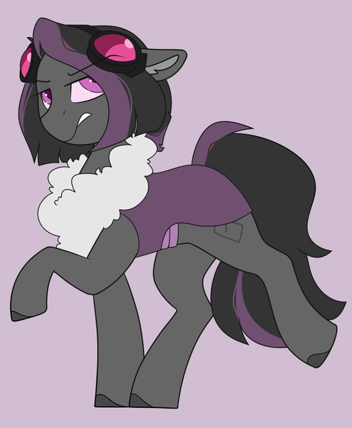 Size: 1400x1700 | Tagged: safe, artist:crimmharmony, derpibooru import, oc, oc:mimicry, original species, goggles, image, png, purple changeling, solo