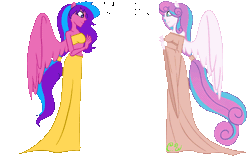 Size: 4000x2500 | Tagged: safe, artist:chelseawest, derpibooru import, princess flurry heart, oc, oc:melody aurora, human, equestria girls, adult, animated, bags under eyes, bedroom eyes, belly, belly button, big belly, clothes, cousins, dress, duo, duo female, eyes closed, female, gif, grin, hand on belly, happy, huge belly, hyper, hyper belly, hyper pregnancy, image, impossibly large belly, kicking, laughing, looking at each other, mama flurry, multiple pregnancy, offspring, older, older flurry heart, outie belly button, parent:flash sentry, parent:twilight sparkle, parents:flashlight, ponied up, post pregnancy, pregnant, progression, puffy cheeks, sigh, simple background, smiling, stretchmarks, thumbs up, tired, transparent background, victory sign, waving, wrinkles