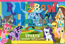 Size: 730x496 | Tagged: safe, artist:jbm-deviantart, derpibooru import, applejack, fluttershy, pinkie pie, rainbow dash, rarity, scootaloo, twilight sparkle, twilight sparkle (alicorn), alicorn, earth pony, pegasus, pony, unicorn, .exe, creepypasta, female, filly, image, png, rainbow adventures, rainbow.exe, update