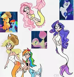 Size: 2472x2552 | Tagged: safe, artist:citi, derpibooru import, screencap, applejack, fluttershy, rainbow dash, rarity, human, mermaid, seapony (g4), my little pony: the movie, applejack's hat, cowboy hat, cutie mark, freckles, hat, humanized, image, jpeg, mermaidized, mermarity, scene interpretation, screencap reference, seaponified, seapony applejack, seapony fluttershy, seapony rainbow dash, seapony rarity, species swap