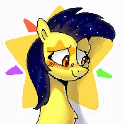 Size: 960x960 | Tagged: safe, artist:enderselyatdark, derpibooru import, oc, oc:mixi creamstar, unofficial characters only, pegasus, pony, blushing, ethereal mane, gift art, image, jpeg, pixel art, simple background, smiling, solo, starry mane, white background