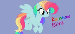 Size: 753x343 | Tagged: safe, artist:circuspaparazzi5678, derpibooru import, oc, oc:rainbow blitz, pegasus, pony, base used, base:selenaede, blue background, ear piercing, earring, image, jewelry, magical lesbian spawn, multicolored hair, next generation, offspring, parent:fluttershy, parent:rainbow dash, parents:flutterdash, piercing, pixel base, png, rainbow hair, rainbow makeup, simple background, solo
