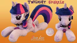 Size: 1920x1080 | Tagged: safe, artist:steam-loco, derpibooru import, twilight sparkle, twilight sparkle (alicorn), alicorn, pony, bedroom eyes, collar, cutie mark, embroidery, female, folded wings, heart, horn, image, jpeg, photo, plushie, solo, wings